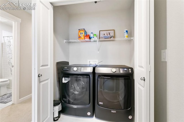 6697 Cool Breeze Dr, Colorado Springs, CO 80923 - laundry area featuring washing machine and dryer and carpet floors