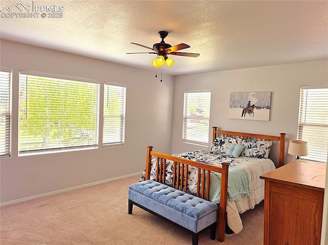 707 Valley View Dr, Woodland Park, CO 80863 - bedroom with carpet flooring, baseboards, a ceiling fan, and a textured ceiling