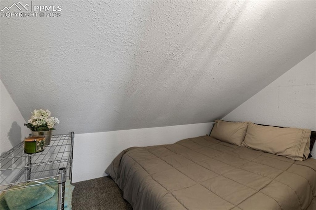 421 N Spruce St, Colorado Springs, CO 80905 - carpeted bedroom featuring lofted ceiling and a textured ceiling