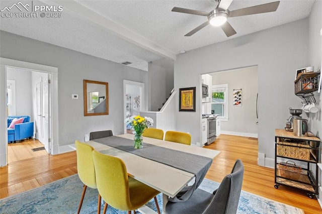 421 N Spruce St, Colorado Springs, CO 80905 - dining room featuring ceiling fan, light wood finished floors, and baseboards