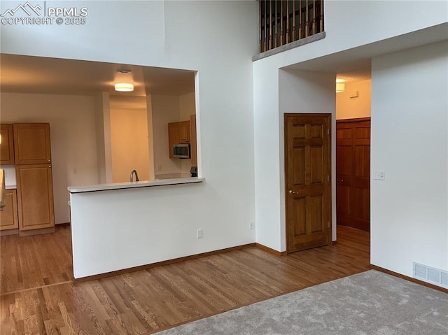 1185 Marlstone Pl, Colorado Springs, CO 80904 - unfurnished living room featuring a towering ceiling and light wood-style floors