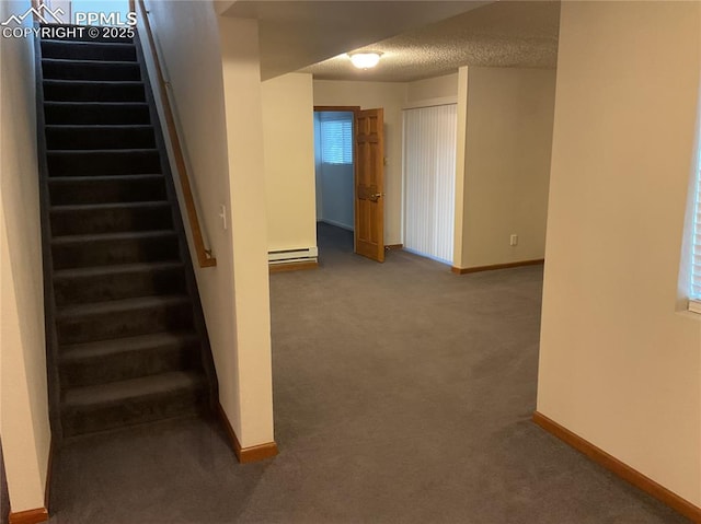 1185 Marlstone Pl, Colorado Springs, CO 80904 - staircase featuring carpet and baseboard heating