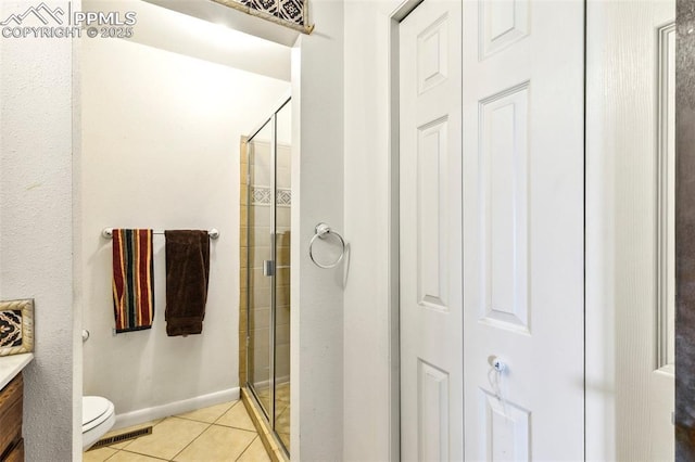 965 Red Mesa Dr, Colorado Springs, CO 80906 - bathroom featuring vanity, a stall shower, tile patterned floors, and a closet