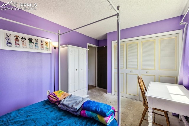 965 Red Mesa Dr, Colorado Springs, CO 80906 - bedroom featuring a textured ceiling and unfinished concrete flooring