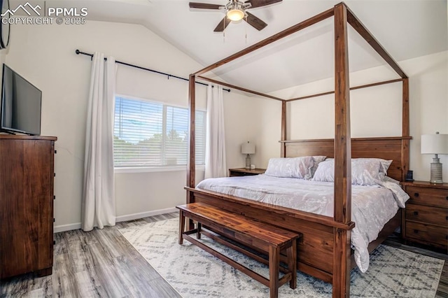 16084 Stonebriar Dr, Parker, CO 80134 - bedroom with lofted ceiling, wood finished floors, baseboards, and a ceiling fan