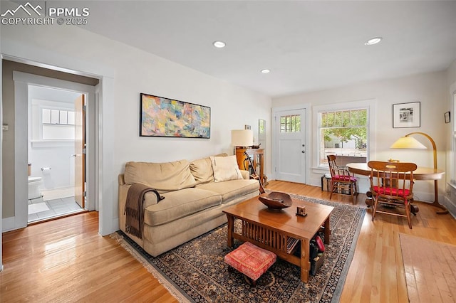 424 N Cedar St, Colorado Springs, CO 80903 - living area with light wood finished floors, recessed lighting, and baseboards