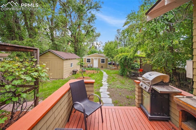 424 N Cedar St, Colorado Springs, CO 80903 - wooden terrace with an outbuilding and area for grilling