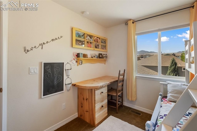 1593 Gold Hill Mesa Dr, Colorado Springs, CO 80905 - home office with dark colored carpet and baseboards
