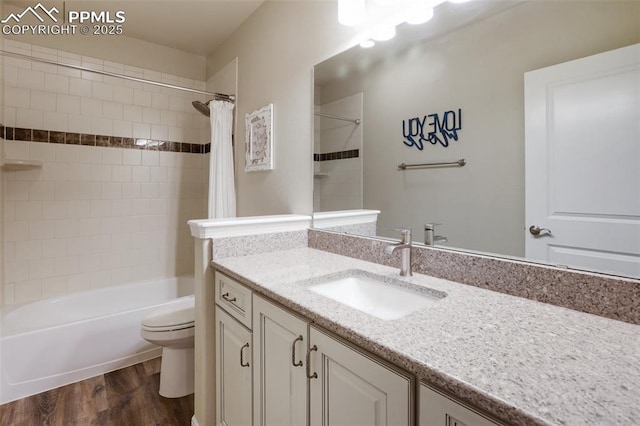 1593 Gold Hill Mesa Dr, Colorado Springs, CO 80905 - full bath with vanity, shower / bathtub combination with curtain, and wood finished floors