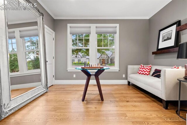 3 Mesa Ln, Colorado Springs, CO 80906 - sitting room featuring light wood-type flooring and ornamental molding