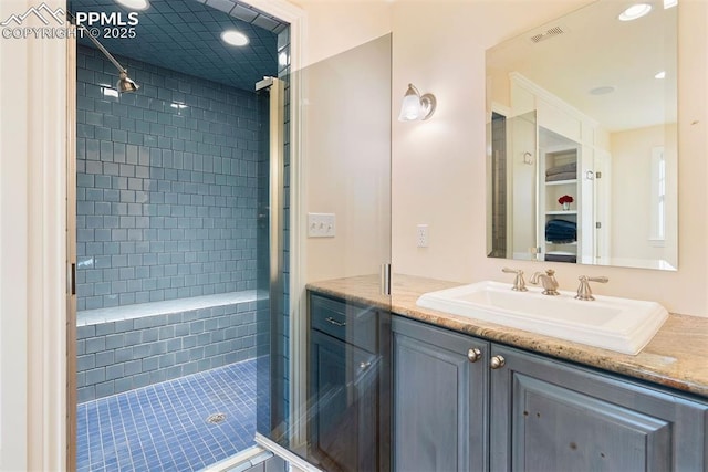 3 Mesa Ln, Colorado Springs, CO 80906 - full bathroom featuring a stall shower, vanity, and recessed lighting