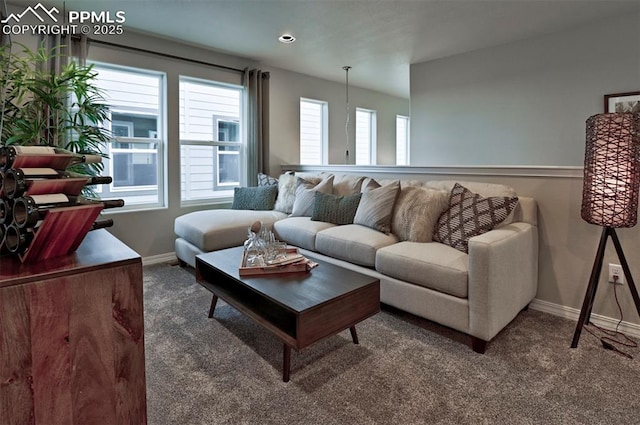 7703 Lost Trail Dr, Colorado Springs, CO 80908 - carpeted living area with baseboards and healthy amount of natural light