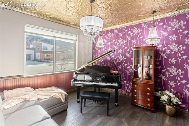 1124 E Poncha Ave, Salida, CO 81201 - sitting room with a chandelier, hardwood / wood-style flooring, and an ornate ceiling