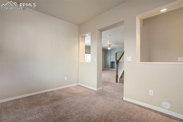 2305 Reed Grass Way, Colorado Springs, CO 80915 - empty room featuring carpet, a ceiling fan, stairs, baseboards, and recessed lighting