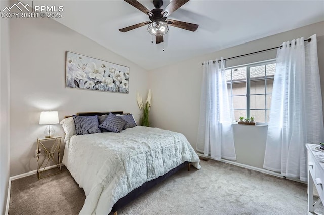 8084 Cinnamon Ct, Colorado Springs, CO 80927 - carpeted bedroom with baseboards, vaulted ceiling, and a ceiling fan