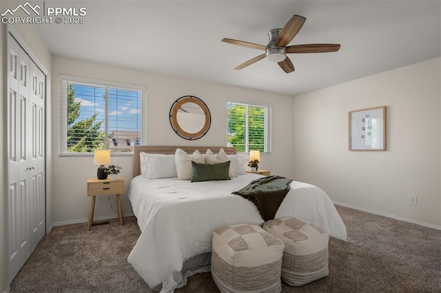 4125 Cricket Ct, Colorado Springs, CO 80918 - bedroom featuring carpet floors, a closet, and ceiling fan