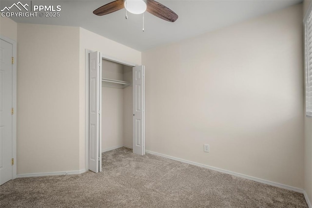 4125 Cricket Ct, Colorado Springs, CO 80918 - unfurnished bedroom featuring light colored carpet, a closet, and ceiling fan