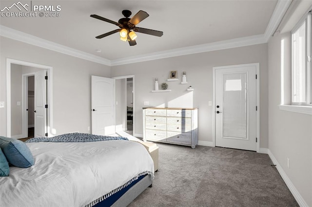 16255 Ridge Run Dr, Colorado Springs, CO 80908 - bedroom with crown molding, carpet flooring, and ceiling fan