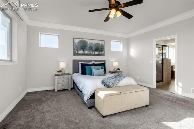 16255 Ridge Run Dr, Colorado Springs, CO 80908 - bedroom with ornamental molding, carpet flooring, and ceiling fan