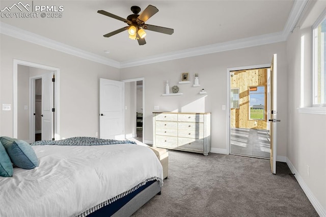 16255 Ridge Run Dr, Colorado Springs, CO 80908 - bedroom featuring crown molding, carpet, and ceiling fan