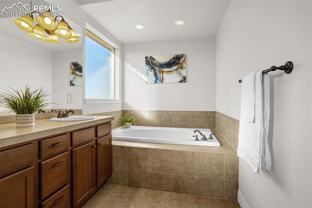 16255 Ridge Run Dr, Colorado Springs, CO 80908 - full bath featuring a garden tub, vanity, tile patterned floors, and recessed lighting