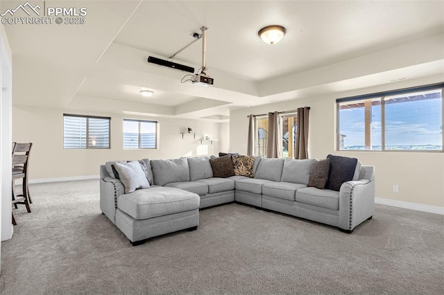 16255 Ridge Run Dr, Colorado Springs, CO 80908 - carpeted living area featuring a raised ceiling