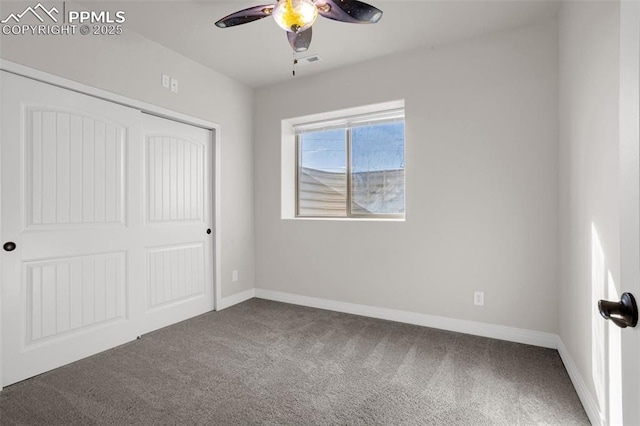 16255 Ridge Run Dr, Colorado Springs, CO 80908 - unfurnished bedroom featuring carpet floors, a closet, and ceiling fan