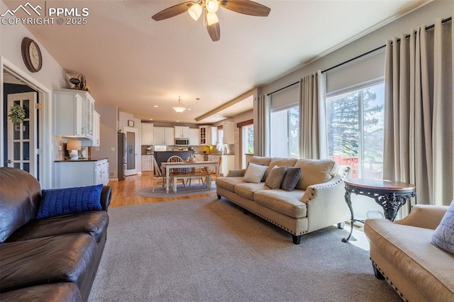 14095 Gleneagle Dr, Colorado Springs, CO 80921 - living room featuring a ceiling fan and light wood-style flooring