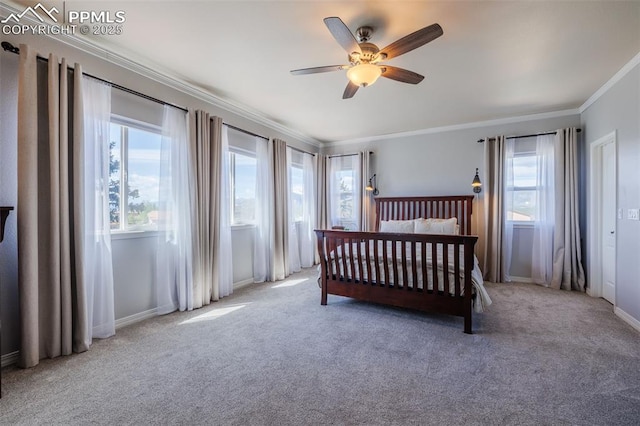 14095 Gleneagle Dr, Colorado Springs, CO 80921 - bedroom featuring ornamental molding, carpet floors, and ceiling fan