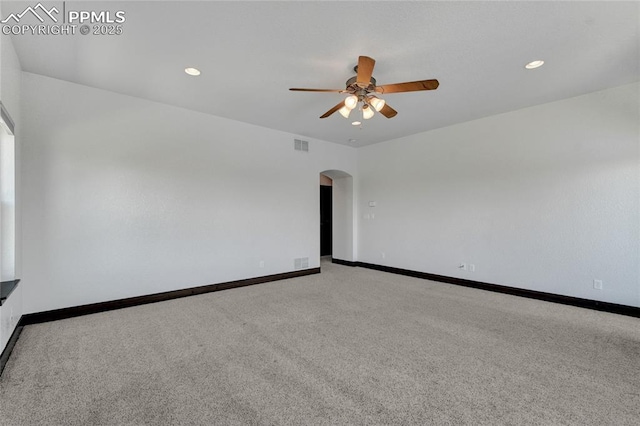 11354 Mckissick Rd, Peyton, CO 80831 - unfurnished room with arched walkways, ceiling fan, carpet, and recessed lighting