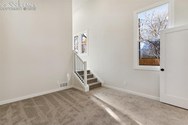 629 E Monument St, Colorado Springs, CO 80903 - staircase featuring carpet floors, healthy amount of natural light, and baseboards