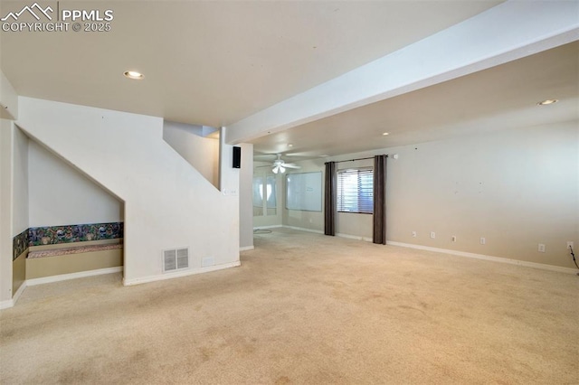 55 Misty Creek Dr, Monument, CO 80132 - unfurnished living room with carpet, a ceiling fan, and recessed lighting