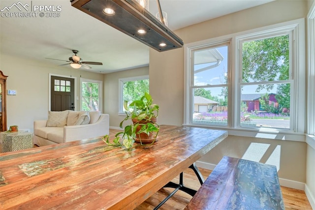 1445 N Foote Ave, Colorado Springs, CO 80909 - dining room with a ceiling fan, wood finished floors, and recessed lighting