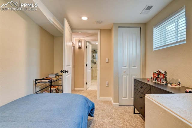 1445 N Foote Ave, Colorado Springs, CO 80909 - bedroom featuring light colored carpet, a closet, and recessed lighting