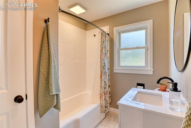 1445 N Foote Ave, Colorado Springs, CO 80909 - bathroom featuring vanity, shower / bath combination with curtain, and tile patterned floors