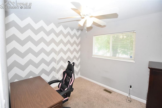 719 Lansing Dr, Colorado Springs, CO 80909 - carpeted home office featuring a ceiling fan and baseboards