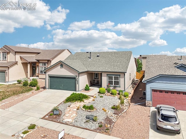 7845 Morning Dew Rd, Colorado Springs, CO 80908 - view of front of home with a garage, roof with shingles, and driveway