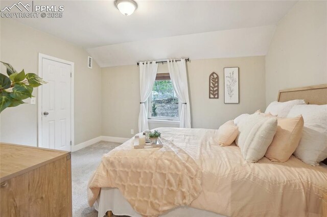 2144 Glenn St, Colorado Springs, CO 80904 - bedroom featuring vaulted ceiling, light colored carpet, and baseboards
