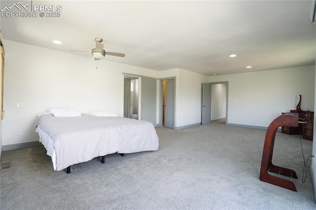1407 Manitou Blvd, Colorado Springs, CO 80904 - bedroom featuring recessed lighting, light colored carpet, and ceiling fan