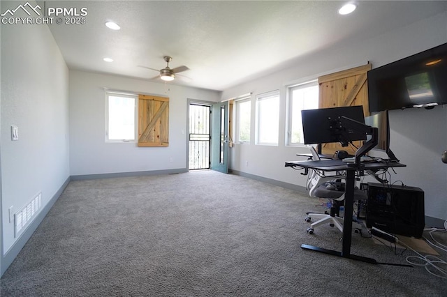 1407 Manitou Blvd, Colorado Springs, CO 80904 - office featuring a ceiling fan, recessed lighting, and carpet flooring