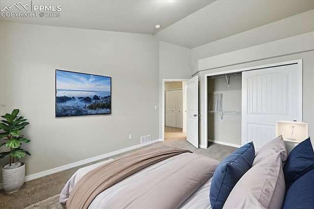 13080 Mt Harvard Dr, Peyton, CO 80831 - bedroom with light colored carpet, lofted ceiling, and a closet
