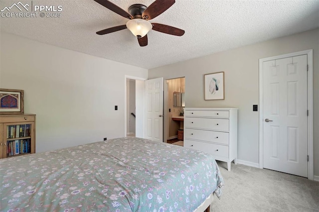 2852 Front Royal Dr, Colorado Springs, CO 80919 - bedroom with light carpet, a textured ceiling, and ceiling fan