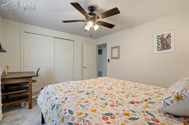 2852 Front Royal Dr, Colorado Springs, CO 80919 - carpeted bedroom with a closet and ceiling fan