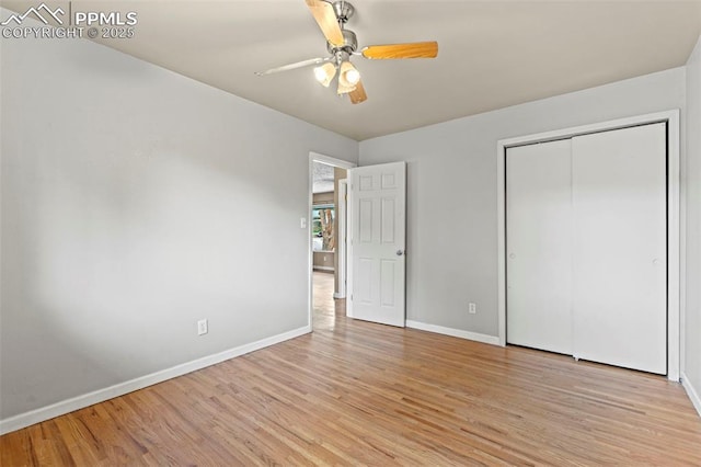 110 Fordham St, Colorado Springs, CO 80911 - unfurnished bedroom featuring light wood-style floors, a closet, and ceiling fan