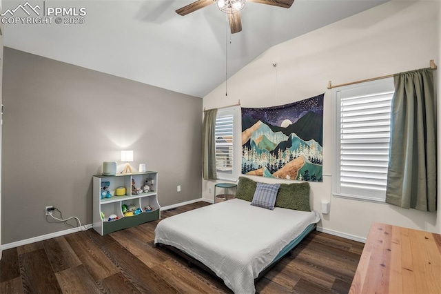 2570 Wimbleton Ct, Colorado Springs, CO 80920 - bedroom with lofted ceiling, wood finished floors, and ceiling fan