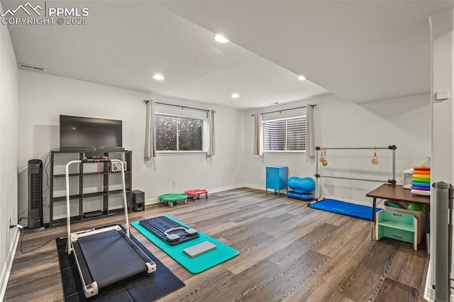 2570 Wimbleton Ct, Colorado Springs, CO 80920 - exercise room with wood finished floors and recessed lighting