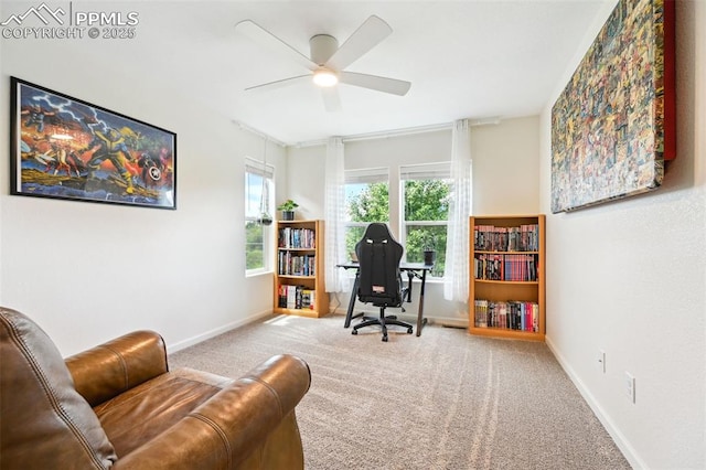 1914 Birmingham Loop, Colorado Springs, CO 80910 - carpeted home office featuring baseboards and ceiling fan