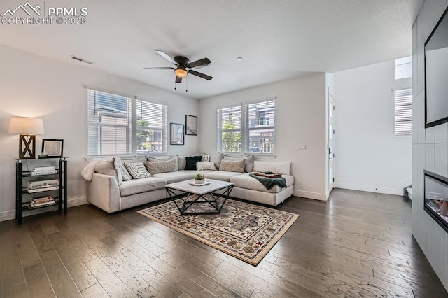 1851 Spring Water Pt, Colorado Springs, CO 80908 - living room with a ceiling fan and dark wood-type flooring