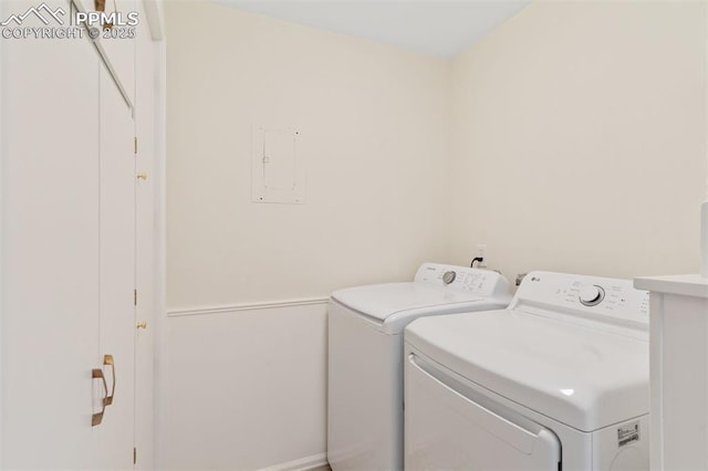 1411 Acacia Dr, Colorado Springs, CO 80907 - laundry area featuring washing machine and dryer and electric panel