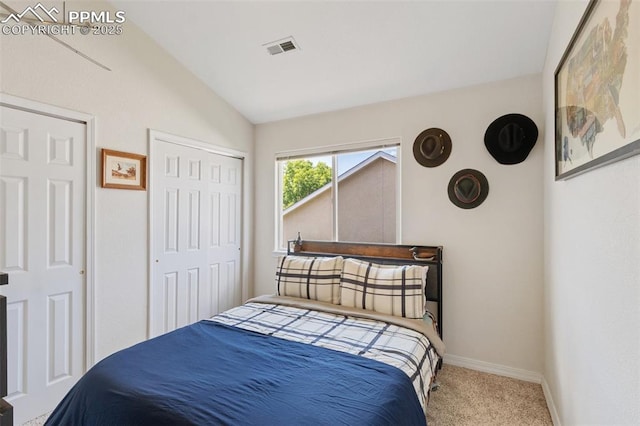 3320 Chestnut Glen Ln, Colorado Springs, CO 80918 - bedroom featuring vaulted ceiling, carpet floors, baseboards, and a closet